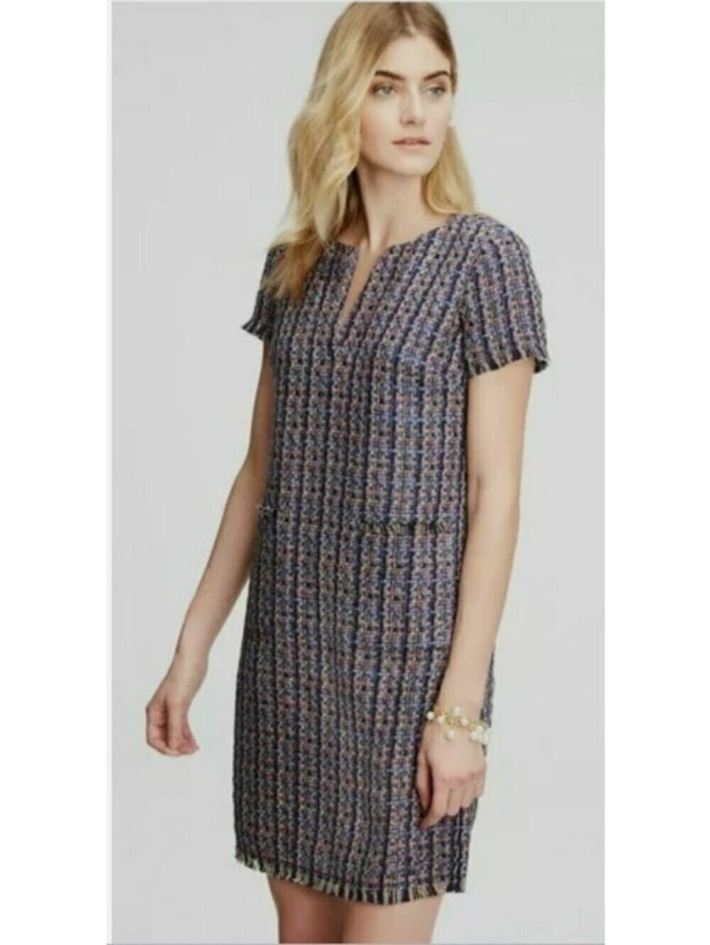 BNWT - Ann Taylor Size 10 Navy Blue Tweed Shift Dress with pockets & split neck